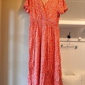 SHEIN Pink Ruffled Tiered Maxi Dress with Puff Sleeves